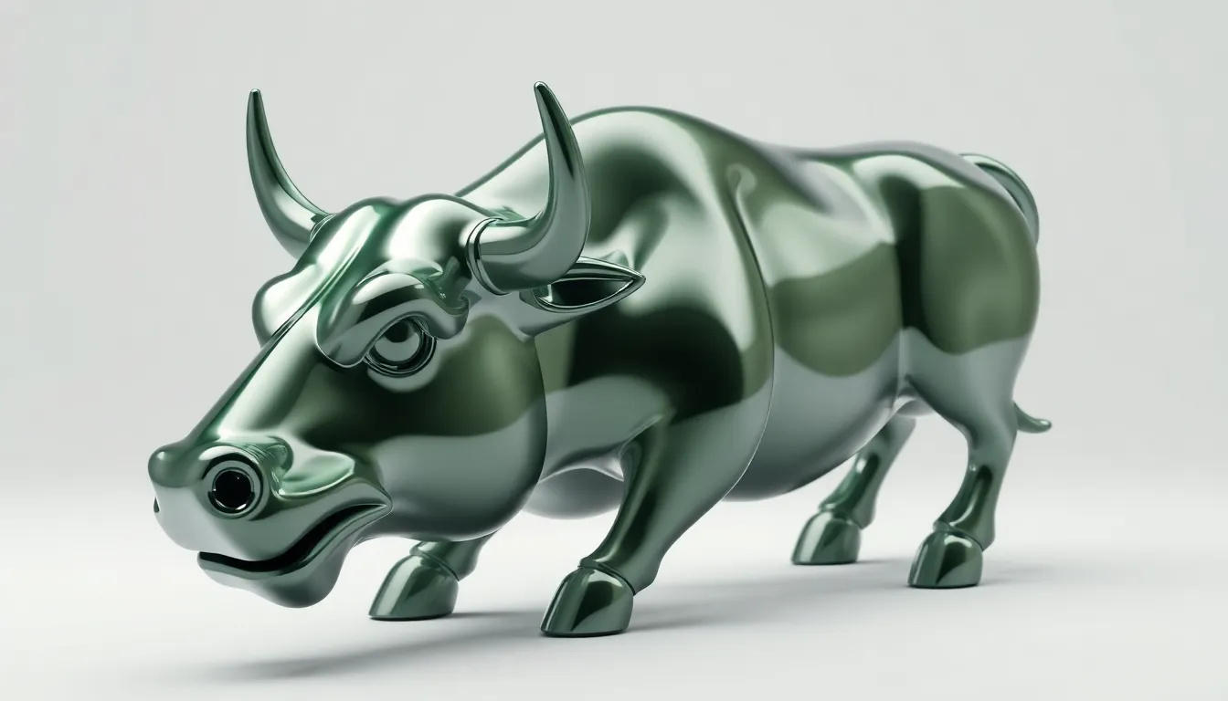 Bitcoin close green 관련 미래형 디지털 황소 아트 일러스트